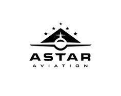 the astar aviation logo is shown in black and white, with stars above it