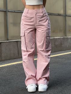 Ruched Pink Straight Leg Cargo Pants La Aesthetic, Pink Cargo Pants, Half Man, Cargo Pants Outfit, Y2k Preppy, Punk Vintage, Cute Pants, Easy Trendy Outfits, Baggy Pants