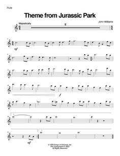 the theme for'theme from jurassic park'is shown in this sheet music score