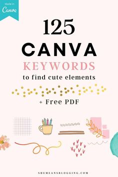 the cover of an ebook with text that reads,'123 canva keywords to find