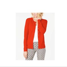 Size Medium. Classic Red Fitted Cardigan, Red Casual Spring Cardigan, Classic Fitted Red Cardigan, Red Cotton Cardigan For Spring, Elegant Red Spring Cardigan, Fitted Red Cardigan, Elegant Red Sweater For Spring, Classic Red Cotton Cardigan, Casual Red Cardigan For Work