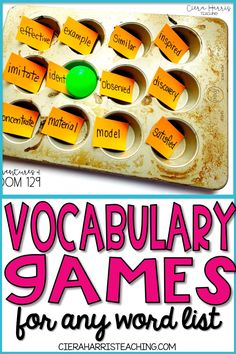 an old game board with words that say,'vocabular games for any word list