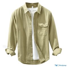 OrcaJump - Casual Plain Long Sleeve Shirt, Cotton Stylish Collar Blouse. Casual Khaki Cotton Shirt, Khaki Long Sleeve Cotton Shirt, Long Sleeve Cotton Khaki Shirt, Khaki Cotton Long Sleeve Shirt, Khaki Casual Shirt For Fall, Casual Long Sleeve Khaki Shirt, Style Cardigan, Collar Blouse, Fabric Names