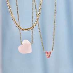 Juno Semi-Precious Necklace – Rose quartz heart pendant necklace – BaubleBar Semi Precious Necklace, Rose Quartz Pendant, Rose Quartz Heart, Rose Quartz Necklace, Rose Quartz Stone, Necklace Rose, Quartz Necklace, Quartz Pendant, Juno