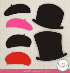 the silhouettes of hats are shown in black, pink, and red on a white background