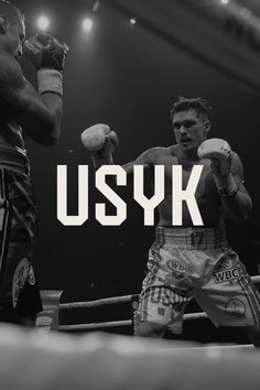 two men in boxing stance with the words usyk above them and an image of one man