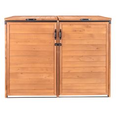 a wooden storage cabinet with two doors