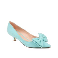 Journee Collection-Orana Pump The Orana pump from Journee Collection radiates charm. An adorable double bow and a cute kitten heel finishes the profile. Heels Green, Padded Dress, Slip On Pumps, Double Bow, Bow Heels, Pointed Heels, Dress Shoe, Suede Material, Journee Collection