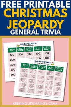 the free printable christmas jerry general trivia is on display in this image with text