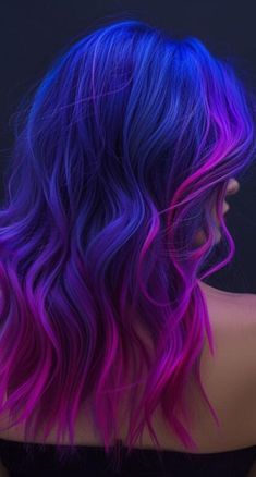 Different Hair Colors Ideas, Purple To Blue Hair, Colorful Ombre Hair, Blue Colored Hair, Hair Color Rainbow, Pink Purple Blue Hair, Bold Hair Color Ideas, Bright Colored Hair, Vivid Hair Color Ideas