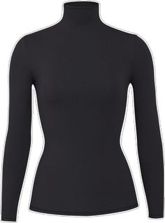 Black Mock Neck Top For Layering, Winter High Stretch Turtleneck With Thumbholes, Winter High-stretch Turtleneck With Thumbholes, High Stretch Winter Turtleneck With Thumbholes, Black Stretch Turtleneck With Funnel Neck, Versatile Fitted Turtleneck For Layering, Sleek Black Long Sleeve Turtleneck, Fitted High Neck Turtleneck, Sleek Turtleneck Tops With Thumbholes