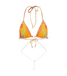 Find BANANHOT Chain Printed Bikini Top on Editorialist. Closure: self-ties. Material: 17% elastane, 83% polyester. Made in Thailand. Designer color name: Waves. Care instructions: hand wash. Beaded Triangle Top Swimwear For Pool, Vacation Bandeau Halter Top With Built-in Bra, Festival Swimwear With Built-in Bra And Triangle Top, Tropical Bra-friendly Tie-side Swimwear, Tropical Multicolor Swimwear With Built-in Bra, 30 Birthday, Color Name, Leather Slides, Color Names