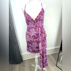 Floral Mini Dress Nwt Brand New Size M Perfect For Spring Boho Purple Sleeveless Mini Dress For Garden Party, Mauve Sleeveless Dress With Floral Print, Purple Sundress For Date Night, Sleeveless Lavender Mini Dress With Floral Print, Sleeveless Lavender Floral Mini Dress, Purple Floral Print Mini Dress For Beach, Fitted Purple Summer Midi Dress, Summer Floral Print Mini Dress In Purple, Purple Floral Print Summer Midi Dress