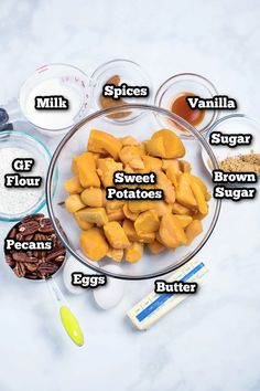 the ingredients to make sweet potatoes on a plate