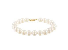 8-8.5mm Round White Freshwater Pearl Tennis Bracelet with 10K Yellow Gold Bead Clasp, 7.5 inches Diamond Alternatives, Popular Jewelry, Mens Accessories Jewelry, White Freshwater Pearl, Tennis Bracelet, Gold Beads, Jewelry Making Beads, Online Jewelry, Metal Jewelry