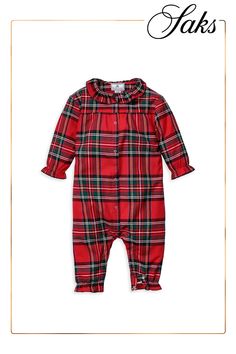 A classic tartan plaid pattern adorns Petite Plume's twill Madeline coverall with a ruffled neckline. Roundneck Long sleeve Button front 50% cotton/50% modacrylic Machine wash Imported Ruffled Neckline, Tartan Plaid, Plaid Pattern, Tartan, Apparel Accessories, Jumpsuit Romper, Plaid, One Piece, Outfit Accessories