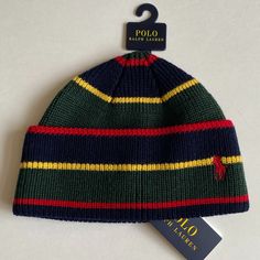 Polo Beanie Outfit, Types Of Beanies, Polo Ralph Lauren Cap, Blue Wool Cap, Ralph Lauren Bucket Hat, Ralph Lauren Baseball Cap, Polo Beanie, Ralph Lauren Cap, Regimental Stripe