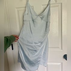 New With Tags. Never Worn And In Perfect Condition. Last Photo Included For Style/Fit Reference. Size Large- Would Probably Fit Like A Size 8/10 Light Blue V-neck Slip Dress For Spring, Satin V-neck Mini Dress For Brunch, Light Blue Satin V-neck Dress, Blue V-neck Slip Dress For Brunch, Light Blue V-neck Mini Dress For Brunch, Blue Dress With Surplice Neckline For Night Out, Light Blue V-neck Mini Dress For Evening, Light Blue V-neck Mini Dress For Night Out, Light Blue V-neck Midi Dress For Night Out