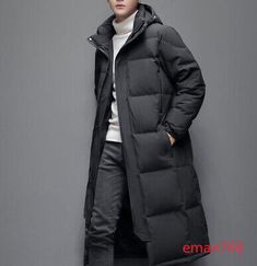 Long Puffer Jacket Outfit Men, Cotton Long Coat, Long Cotton Outerwear With Pockets, Plain Long Coat For Winter, Plain Long Winter Coat, Plain Long Sleeve Winter Outerwear, Fitted Plain Outerwear For Winter, Winter Wear Outerwear With Pockets For Cold Weather, Long Cotton Winter Outerwear