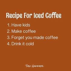 the recipe for iced coffee is shown on an orange background with white lettering that reads,