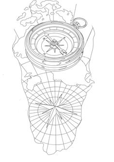 a black and white drawing of a compass on top of a piece of paper with lines