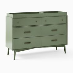 an olive green dresser with six drawers