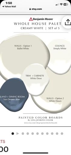 the white paint colors for walls and floors are shown in three different shades, each with blue