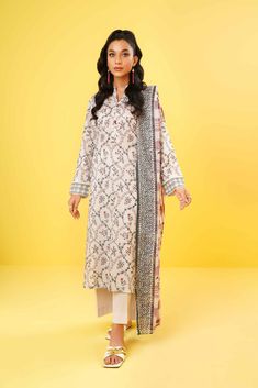 Nishat Linen 42302090 Freedom To Buy Elegant Fitted Patterned Lawn Suit, Elegant Lawn Suit With Printed Motifs For Work, Elegant Patterned Lawn Suit For Spring, Elegant Workwear Lawn Suit With Printed Motifs, Elegant Spring Patterned Lawn Suit, Cream Lawn Suit With Digital Print For Spring, White Long Sleeve Lawn Suit With Floral Print, Spring Workwear Lawn Suit With Printed Motifs, Patterned Cotton Lawn Suit With All Over Print