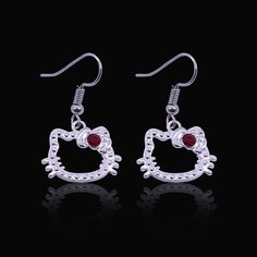 3Pcs/Set Hello Kittys Ruby Necklace Women Bracelet Earrings0earrings Silver Metal Jewelry For Cosplay, Silver Earrings For Cosplay, Silver Metal Earrings For Cosplay, Red Jewellery Set, Red Jewelry Set, Red Jewellery, Hello Kitty Earrings, Rainbow Topaz, Red Jewelry