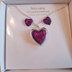 Nwt Heart Shaped Earrings & Locket With Amethysts All Over The Earrings & Locket. Plus The Locket Opens, February's Birthstone. I Offer A 25% Discount Off Of Two Of My Listings, Other Than That My Prices Are Very Firm. Thank You! Heart Shaped Sterling Silver Jewelry Sets As Gift, Sterling Silver Jewelry Sets For Valentine's Day, Purple Jewelry For Valentine's Day Gift, Silver Heart Jewelry Sets For Party, Silver Heart Earrings With Birthstone For Gift, Silver Jewelry Sets With Matching Earrings For Valentine's Day, Purple Double Heart Jewelry For Gifts, Purple Double Heart Jewelry Gift, Valentine's Day Silver Jewelry Sets With Matching Earrings