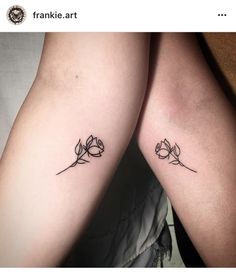 two tattoos on the legs of people with flowers in their lap and behind them is an inscription that reads, i love you