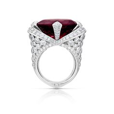 This unique estate 18 karat white gold ring by Stephen Webster centers an oval cut rhodolite garnet weighing approximately 20.00 carats surrounded by approximately 4.00 total carats of round brilliant cut diamonds. Reference Code: 26728 Shop other beautiful pieces in our Ring Collection For inquiries on the piece please contact: boutique@shsilver.com Argentium Silver Jewelry, Sapphire Wedding Ring, Rhodolite Garnet Ring, High Jewelry Ring, Sapphire Wedding Rings, Stephen Webster, Fancy Rings, Sapphire Wedding, Gem Ring