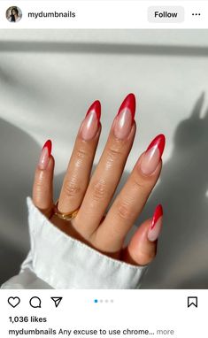 Wicked Nails, Red Ombre Nails, Half Moon Nails, Minimal Nails Art, Half Moons, Moon Nails, Vintage Nails, Red Nail Designs