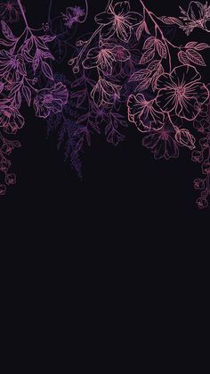 purple flowers on black background with space for text