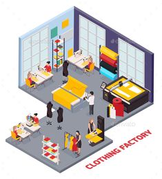 the interior of a clothing store with people shopping and selling items - retail commercial objects