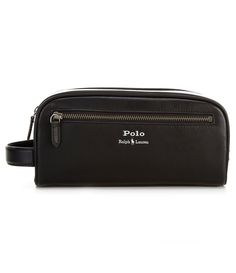 From Polo Ralph Lauren, this travel case features:"Polo Ralph Lauren" and signature Pony embossed at the frontleather handled at one sidetop zip closureone zip pocket at the exteriorone zip pocket at the interior5" H x 10" W x 4¼" Dshell: leatherlining: polyesterImported. Travel Leather Wallet Rectangular Case, Leather Travel Wallet Rectangular Case, Luxury Travel Cases With Zipper Closure, Leather Travel Cases With Leather Trim, Designer Leather Travel Wallet, Classic Leather Case With Removable Pouch, Luxury Leather Cases With Zipper Closure, Travel Leather Wallet, Leather Travel Wallet