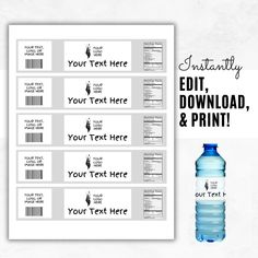 water bottle labels with the text edit and print