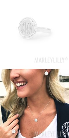 This ring makes a great personalized gift for any woman in your life! Marley Lilly, Silver Monogram, Monogram Ring, Presents For Mom, Monogram Bag, Rope Design, Personalized Jewelry, Perfect Pair, Sterling Silver Rings