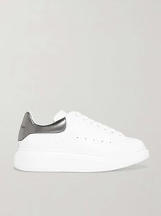 ALEXANDER MCQUEEN Metallic-trimmed leather exaggerated-sole sneakers White Chunky Sneakers, Iconic Sneakers, Alexander Mcqueens, Canadian Tuxedo, Denim Sneakers, Metallic Sneakers, Sole Sneakers, Brown Sneakers, Latest Sneakers