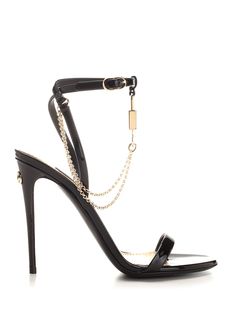 Dolce & Gabbana sandal in black patent leather with chain and charm Composition: EXT. COMPOSITION:100%Vitello | Dolce & Gabbana Women's Black Patent Sandal | SS24 Dolce And Gabbana Shoes, Sandal For Women, Stefano Gabbana, Aesthetic Shoes, Dolce E Gabbana, Pretty Shoes, Black Patent Leather, Luxury Retail, Bridal Shoes