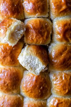 a close up view of some bread rolls