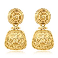 PRICES MAY VARY. Size: The women gold drop earring height is 3.8cm/1.5",single weight is 0.25oz. Gold Statement Earrings: These gold-tone lion earrings are crafted from brass and feature a hoop engraved with exquisite engraving, guaranteed to make a statement. Vintage Earrings: Finish your look with a distinctive luxury touch with these vintage earrings. Daily Earrings Gift: Gift jewelry suitable for a Mother, Sister, Wife, or Girlfriend for special occasions such as birthdays, anniversaries, gr Daily Earrings, Vintage Statement Earrings, Lion Earrings, Lion Jewelry, Gold Lion, Gold Statement Earrings, Earrings Round, Sister Wife, Disc Earrings