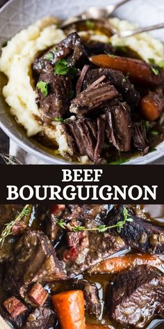 beef bourguggnon with carrots and mashed potatoes