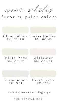 some white paint colors with the names of them