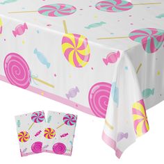 a table cloth with lollipops on it