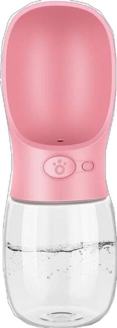 a pink baby bottle with water in it