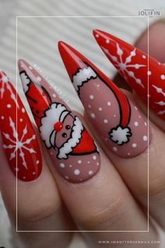 santa acrylic nails design ideas Santa Nails, Natural Nail Art, December Nails, Christmas Manicure, Christmas Nail Art Designs, Holiday Nail Art, Name Ring, Pretty Christmas, Festival Nails