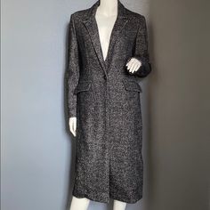 Banana Republic Full Length Coat In A Salt And Pepper Style Wool Blend Fabric. One Button Closure On Front. Not Lined. Size Marked Xs, About Size 2 Regular Size. Check Measurements Below. Condition Is Excellent, New Without Tag. Material: 35% Wool, 35% Viscose, 30% Polyester Dry Clean Only. Measurements: Shoulder To Shoulder: 16 Inch Armpit To Armpit: 19 Inch Arm Length: 24 Inch Full Length: 43 Inch Fitted Long Outerwear For Office, Fitted Long Outerwear For Work, Full Length Coat, Salt And Pepper, Banana Republic, Wool Blend, Full Length, Salt, Size 2