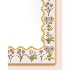 a pink and yellow frame with flowers on it