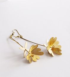 Golden Flowers and leafs Hand Craft Earrings by SeptemberRoom Nature-inspired Gold Flower Earrings, Gold Flower Earrings, Nature-inspired, Gold Petal Flower Earrings For Gifts, Yellow Gold Leaf-shaped Brass Earrings, Gold Botanical Flower Earrings, Botanical Gold Flower Earrings, Nature-inspired Gold Flower Shaped Earrings, Handmade Gold Flower Brass Earrings, Handmade Gold Brass Flower Earrings